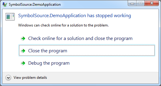 SymbolSource.DemoApplication has stopped working